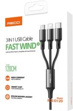 ⁦RECCI 3in1 USB -A To USB -C -C+Lightning+Micro Cable RCS -D120 - Black⁩ - الصورة ⁦3⁩