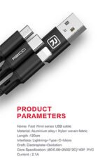 ⁦RECCI 3in1 USB -A To USB -C -C+Lightning+Micro Cable RCS -D120 - Black⁩ - الصورة ⁦2⁩