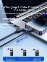 Joyroom cable S-A18 3.5A USB-AtoLightning+Type-C+Micro 1.2m - Black - Image 6